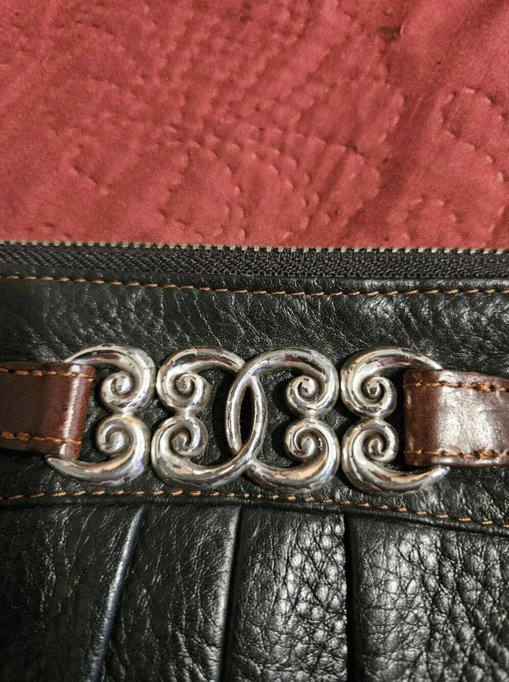 Brighton Dark Brown Leather Crossbody with Brown Trim and Silver Accent